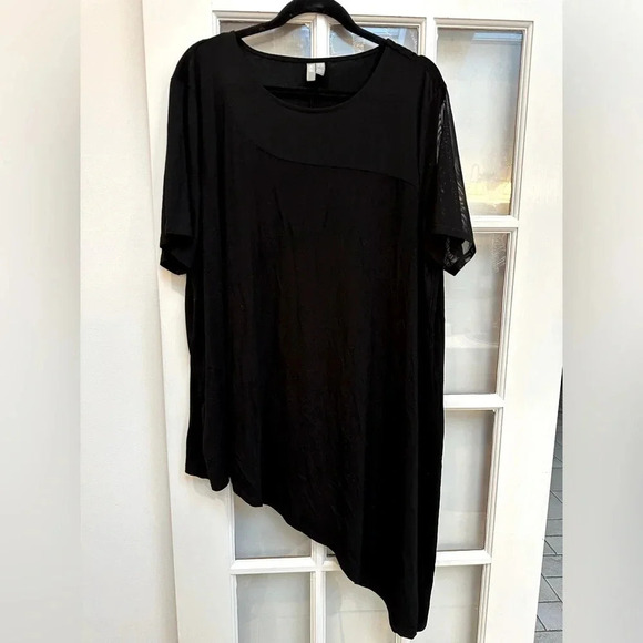 ASOS Black Short Sleeve Asymmetrical Hem Blouse Mesh Sheer Sleeve Plus Size 22 - Picture 1 of 9